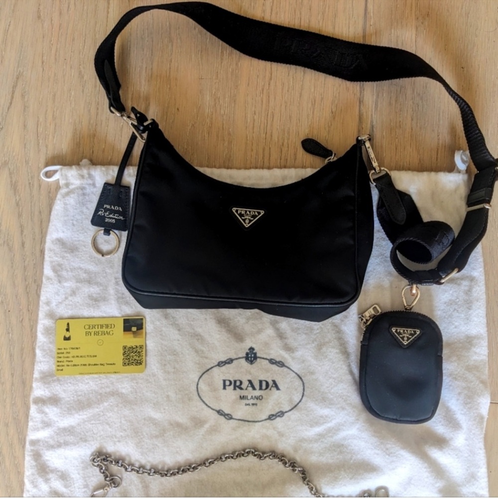 Prada Black Nylon Shoulder Crossbody with Coin Pouch
